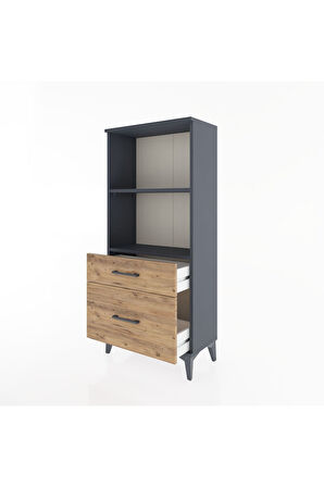 Hyperion Dolap 2 Raflı 2 Çekmeceli 60x44x134 Antrasit-Çam