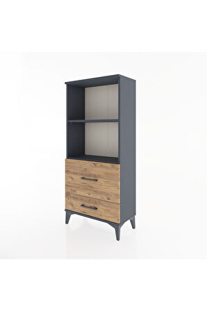 Hyperion Dolap 2 Raflı 2 Çekmeceli 60x44x134 Antrasit-Çam