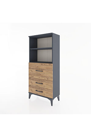Hyperion Dolap 2 Raflı 3 Çekmeceli 60x44x134 Antrasit-Çam