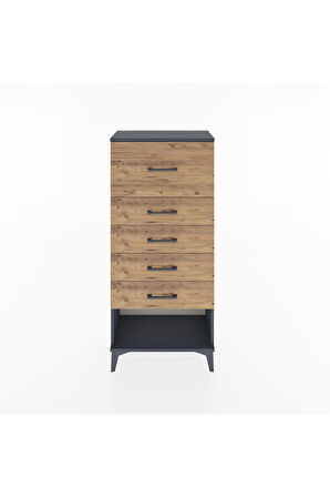Hyperion Dolap 5 Çekmeceli 60x44x134 Antrasit-Çam