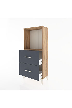 Hyperion Dolap Tek Raflı 2 Çekmeceli 60x44x134 Çam-Antrasit