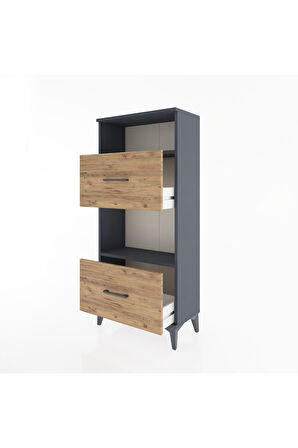 Hyperion Dolap 2 Raflı 2 Çekmeceli 60x44x134 Antrasit-Çam