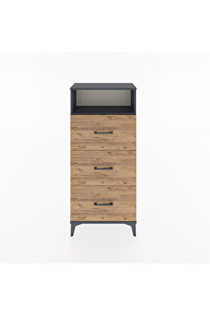 Hyperion Dolap Tek Raflı 3 Çekmeceli 60x44x134 Antrasit-Çam