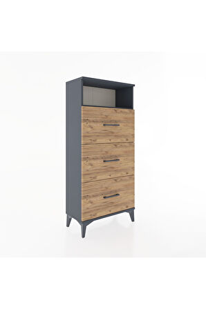 Hyperion Dolap Tek Raflı 3 Çekmeceli 60x44x134 Antrasit-Çam
