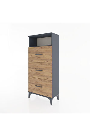 Hyperion Dolap Tek Raflı 3 Çekmeceli 60x44x134 Antrasit-Çam