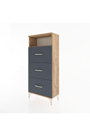 Hyperion Dolap Tek Raflı 3 Çekmeceli 60x44x134 Çam-Antrasit