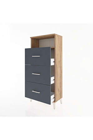 Hyperion Dolap Tek Raflı 3 Çekmeceli 60x44x134 Çam-Antrasit