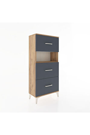 Hyperion Dolap Tek Raflı 3 Çekmeceli 60x44x134 Çam-Antrasit