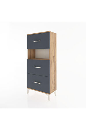 Hyperion Dolap Tek Raflı 3 Çekmeceli 60x44x134 Çam-Antrasit