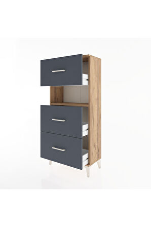Hyperion Dolap Tek Raflı 3 Çekmeceli 60x44x134 Çam-Antrasit