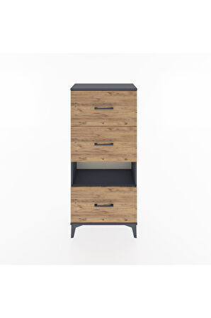Hyperion Dolap Tek Raflı 3 Çekmeceli 60x44x134 Antrasit-Çam