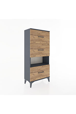 Hyperion Dolap Tek Raflı 3 Çekmeceli 60x44x134 Antrasit-Çam