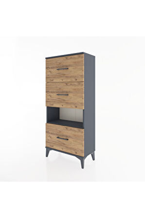 Hyperion Dolap Tek Raflı 3 Çekmeceli 60x44x134 Antrasit-Çam