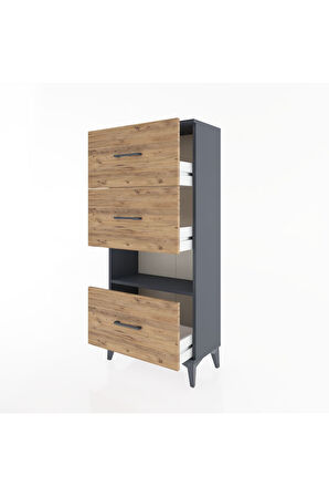 Hyperion Dolap Tek Raflı 3 Çekmeceli 60x44x134 Antrasit-Çam