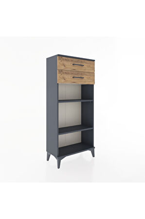 Hyperion Dolap 2 Raflı 2 Çekmeceli 60x44x134 Antrasit-Çam