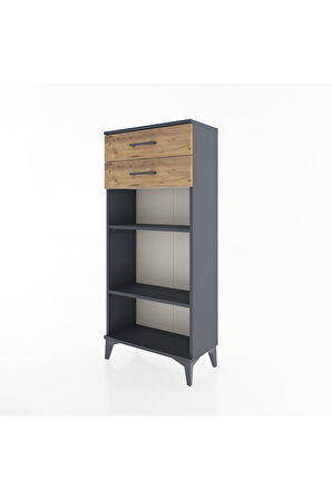 Hyperion Dolap 2 Raflı 2 Çekmeceli 60x44x134 Antrasit-Çam