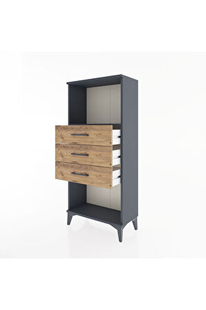 Hyperion Dolap Tek Raflı 3 Çekmeceli 60x44x134 Antrasit-Çam