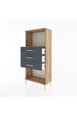 Hyperion Dolap Tek Raflı 3 Çekmeceli 60x44x134 Çam-Antrasit