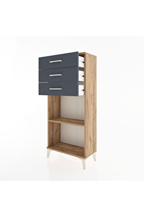 Hyperion Dolap Tek Raflı 3 Çekmeceli 60x44x134 Çam-Antrasit
