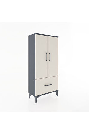 Hyperion Dolap 2 Raflı Tek Çekmeceli 2 Kapaklı 60x44x134 Antrasit-Aytaşı