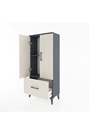 Hyperion Dolap 2 Raflı Tek Çekmeceli 2 Kapaklı 60x44x134 Antrasit-Aytaşı