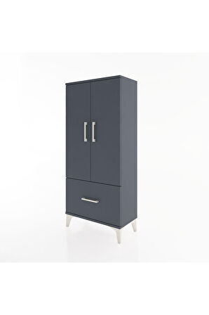 Hyperion Dolap 2 Raflı Tek Çekmeceli 2 Kapaklı 60x44x134 Antrasit-Antrasit