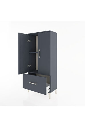 Hyperion Dolap 2 Raflı Tek Çekmeceli 2 Kapaklı 60x44x134 Antrasit-Antrasit