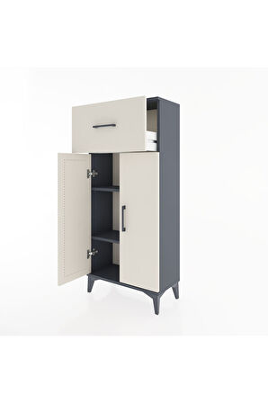 Hyperion Dolap 2 Raflı Tek Çekmeceli 2 Kapaklı 60x44x134 Antrasit-Aytaşı