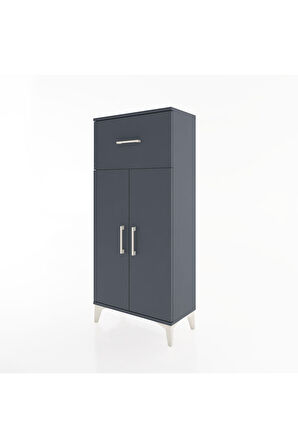 Hyperion Dolap 2 Raflı Tek Çekmeceli 2 Kapaklı 60x44x134 Antrasit-Antrasit