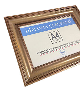 Diploma Çerçevesi A4 Ebat Bakırımsı Gold Renk - 21x30 - Hakiki Camlı Ürün