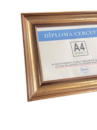 Diploma Çerçevesi A4 Ebat Bakırımsı Gold Renk - 21x30 - Hakiki Camlı Ürün