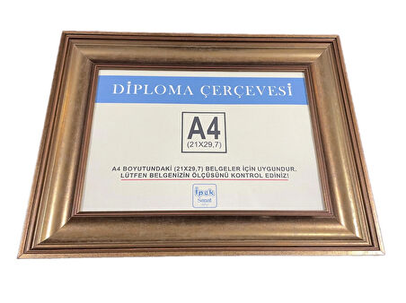 Diploma Çerçevesi A4 Ebat Bakırımsı Gold Renk - 21x30 - Hakiki Camlı Ürün