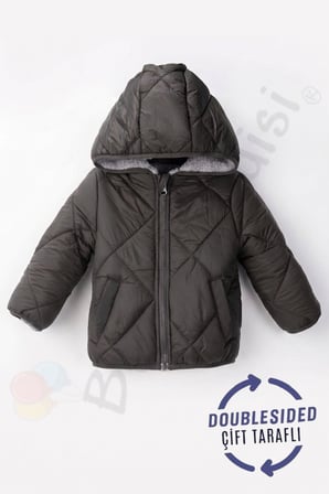 Çift Taraflı Kapüşonlu İçi Peluş Kürklü Kapitone Kalın Kar Kışlık Şişme Erkek Bebek Mont Çocuk Kaban