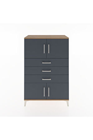 Hyperion Dolap Tek Raflı 3 Çekmeceli 4 Kapaklı 88x44x134 Çam-Antrasit