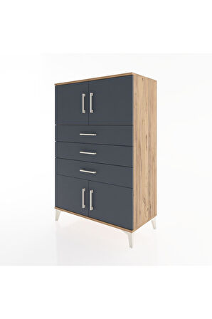 Hyperion Dolap Tek Raflı 3 Çekmeceli 4 Kapaklı 88x44x134 Çam-Antrasit