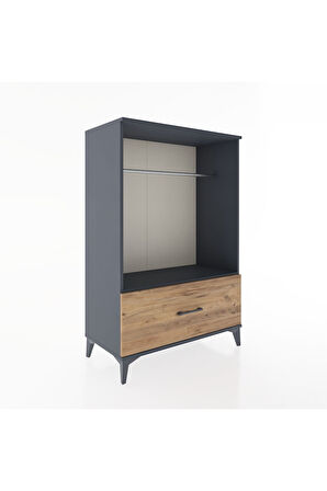 Hyperion Dolap Tek Raflı Tek Çekmeceli Tek Askılı 88x44x134 Antrasit-Çam