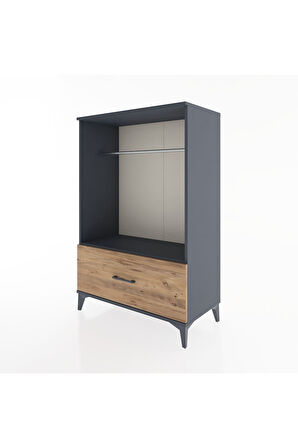 Hyperion Dolap Tek Raflı Tek Çekmeceli Tek Askılı 88x44x134 Antrasit-Çam