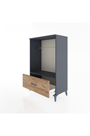 Hyperion Dolap Tek Raflı Tek Çekmeceli Tek Askılı 88x44x134 Antrasit-Çam