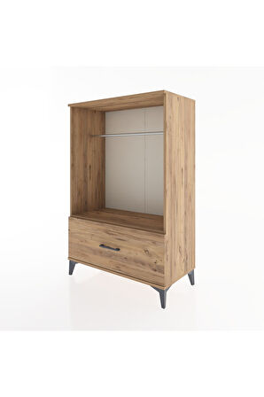 Hyperion Dolap Tek Raflı Tek Çekmeceli Tek Askılı 88x44x134 Çam-Çam