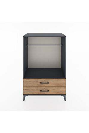 Hyperion Dolap Tek Raflı 2 Çekmeceli Tek Askılı 88x44x134 Antrasit-Çam
