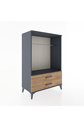Hyperion Dolap Tek Raflı 2 Çekmeceli Tek Askılı 88x44x134 Antrasit-Çam