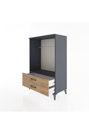 Hyperion Dolap Tek Raflı 2 Çekmeceli Tek Askılı 88x44x134 Antrasit-Çam