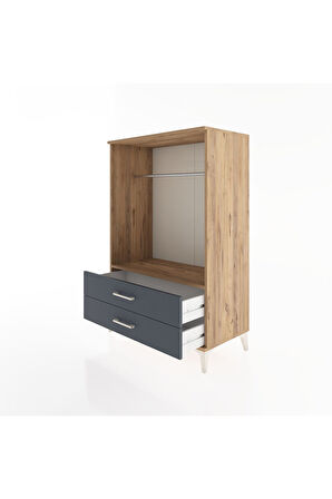 Hyperion Dolap Tek Raflı 2 Çekmeceli Tek Askılı 88x44x134 Çam-Antrasit