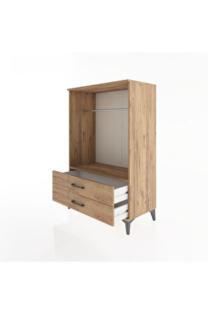 Hyperion Dolap Tek Raflı 2 Çekmeceli Tek Askılı 88x44x134 Çam-Çam