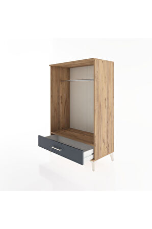 Hyperion Dolap Tek Raflı Tek Çekmeceli Tek Askılı 88x44x134 Çam-Antrasit