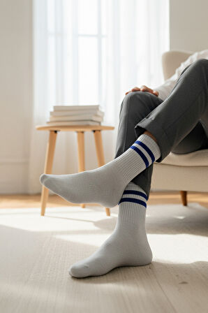 3'lü Pamuk Erkek Tenis Çorap Seti - Çizgili Desenli Tenis Çorap