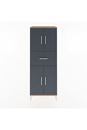 Hyperion Dolap 3 Raflı Tek Çekmeceli 4 Kapaklı 60x44x163 Çam-Antrasit