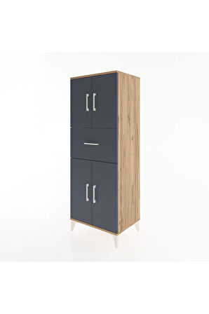 Hyperion Dolap 3 Raflı Tek Çekmeceli 4 Kapaklı 60x44x163 Çam-Antrasit