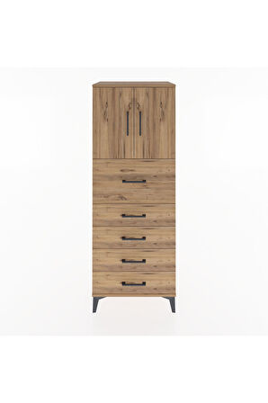 Hyperion Dolap 2 Raflı 5 Çekmeceli 2 Kapaklı 60x44x163 Çam-Çam