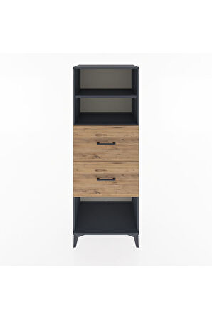 Hyperion Dolap 2 Raflı 2 Çekmeceli 60x44x163 Antrasit-Çam